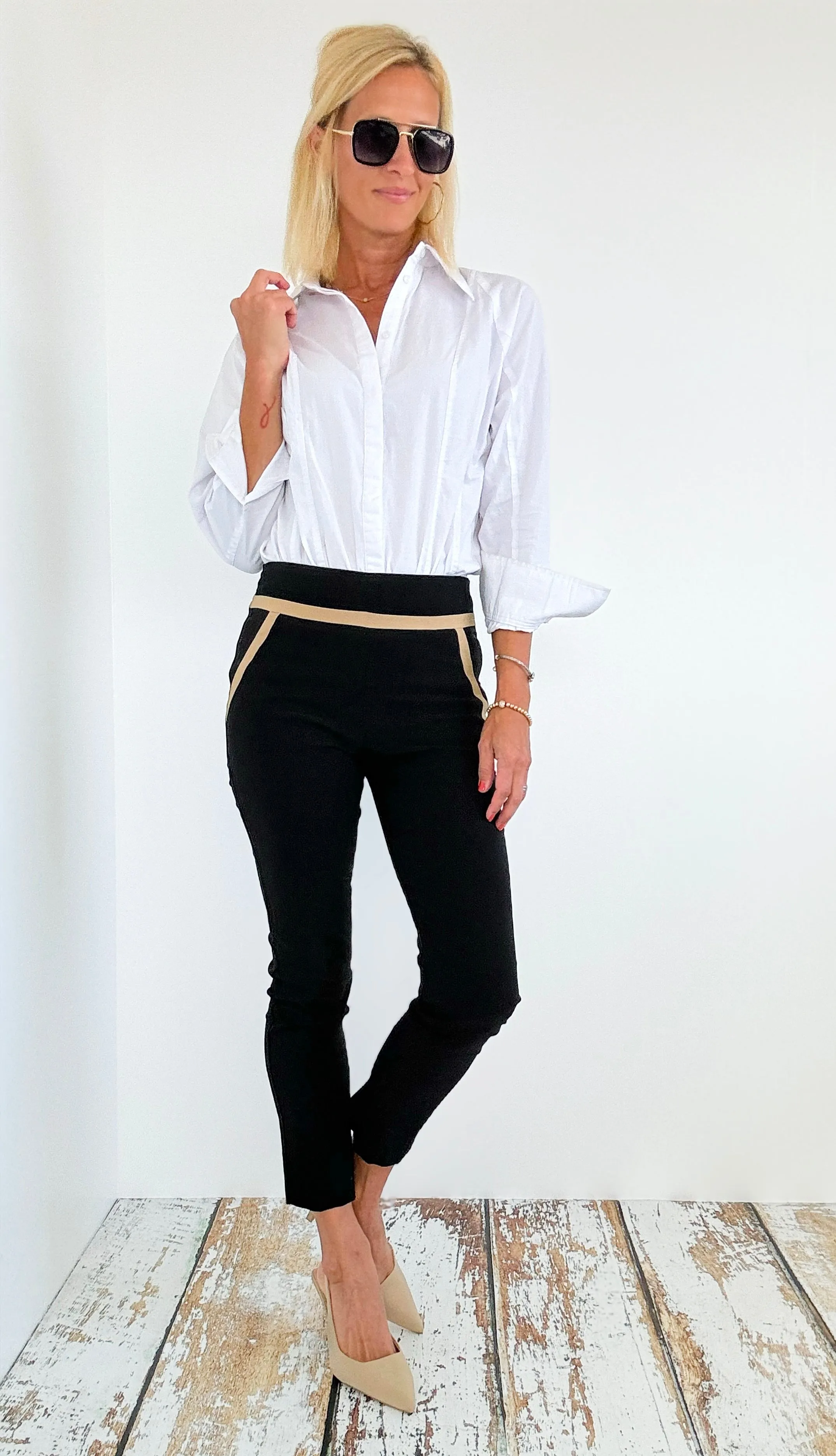 Black w/Camel Detail Pants