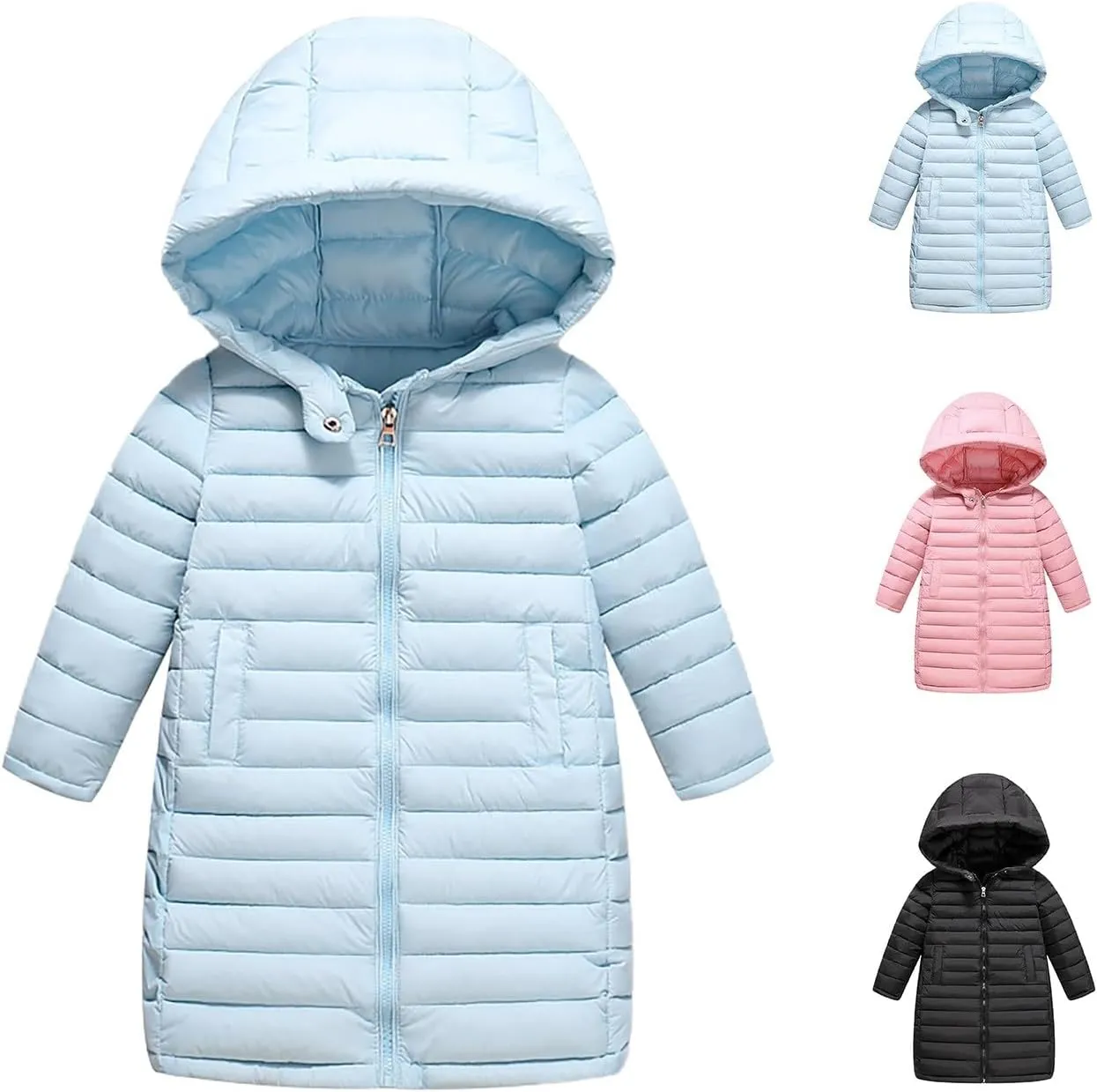 Boys Girls Packable Hooded Down Puffer Jacket Kids Winter Coat Water Resistant Quilted Puffer Jacket Snow Outwear