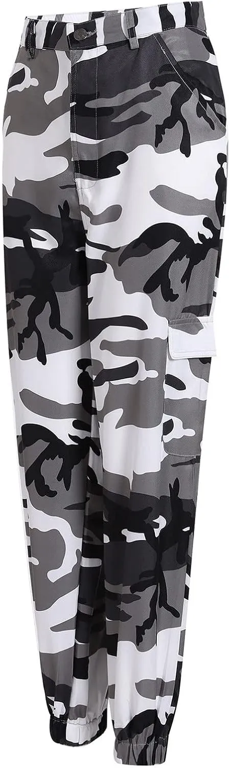 Camouflage Pants for Women Casual Combat Army Cargo Pants Multi-Pocket Military Tactical Bound Feet Camo Cargo Trouser