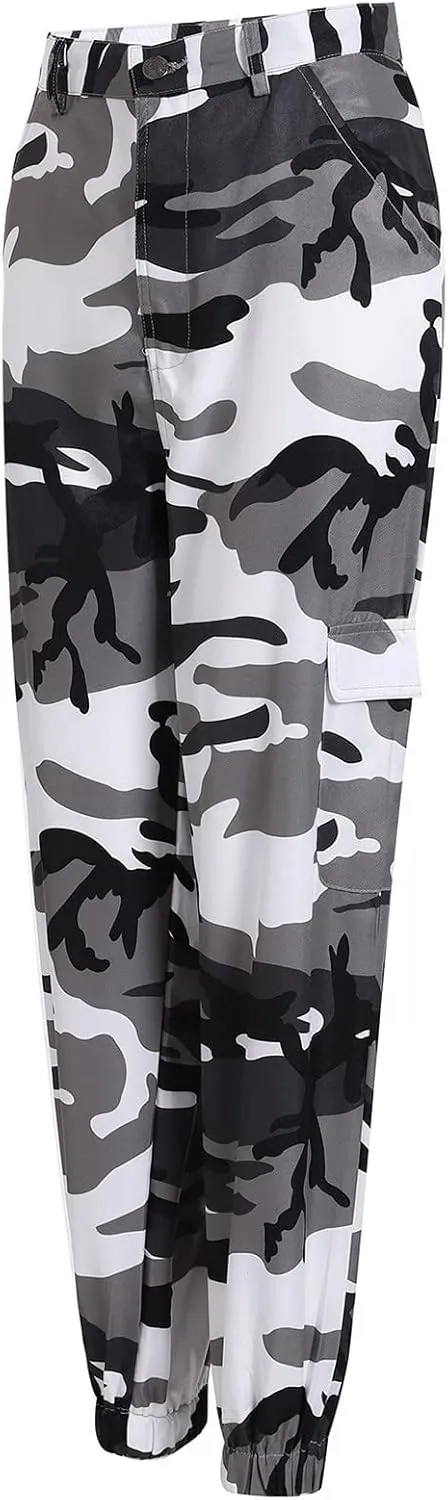 Camouflage Pants for Women Casual Combat Army Cargo Pants Multi-Pocket Military Tactical Bound Feet Camo Cargo Trouser