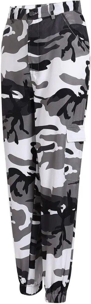 Camouflage Pants for Women Casual Combat Army Cargo Pants Multi-Pocket Military Tactical Bound Feet Camo Cargo Trouser