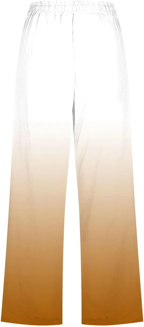 Capri Pants for Women Casual Summer 2025 Straight Wide Leg Loose Drawstring Elastic Waist Gradient Capris Trousers