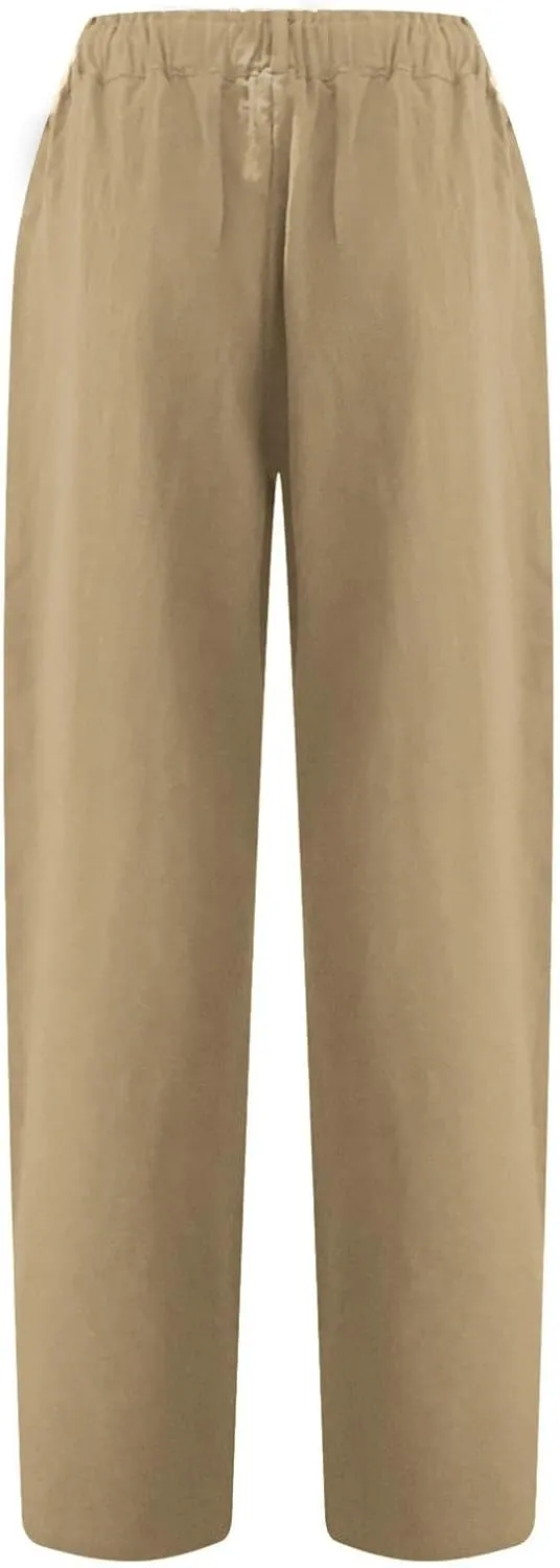 Cargo Pants Women Plus Size Cotton Linen Casual Pants Elastic Waist Straight Leg Trousers Solid Color Leggings