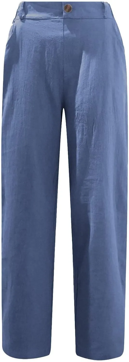 Cargo Pants Women Plus Size Cotton Linen Casual Pants Elastic Waist Straight Leg Trousers Solid Color Leggings