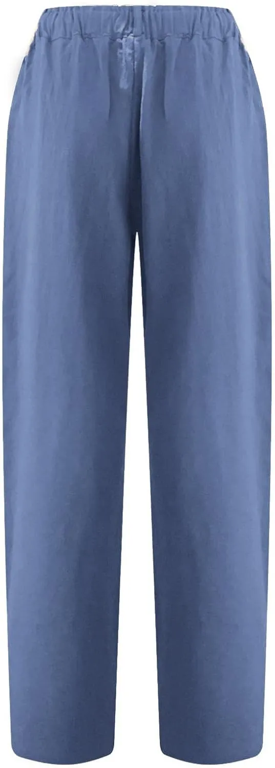 Cargo Pants Women Plus Size Cotton Linen Casual Pants Elastic Waist Straight Leg Trousers Solid Color Leggings