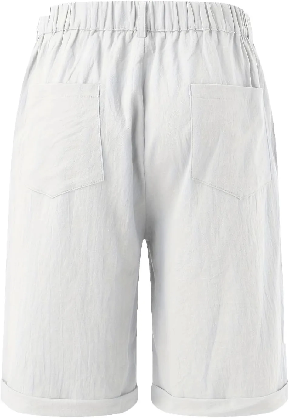 Casual Loose Pure Color Five Pants for Women Fashion Cotton Linen Elastic Waist with Pockets Shorts Working Beach