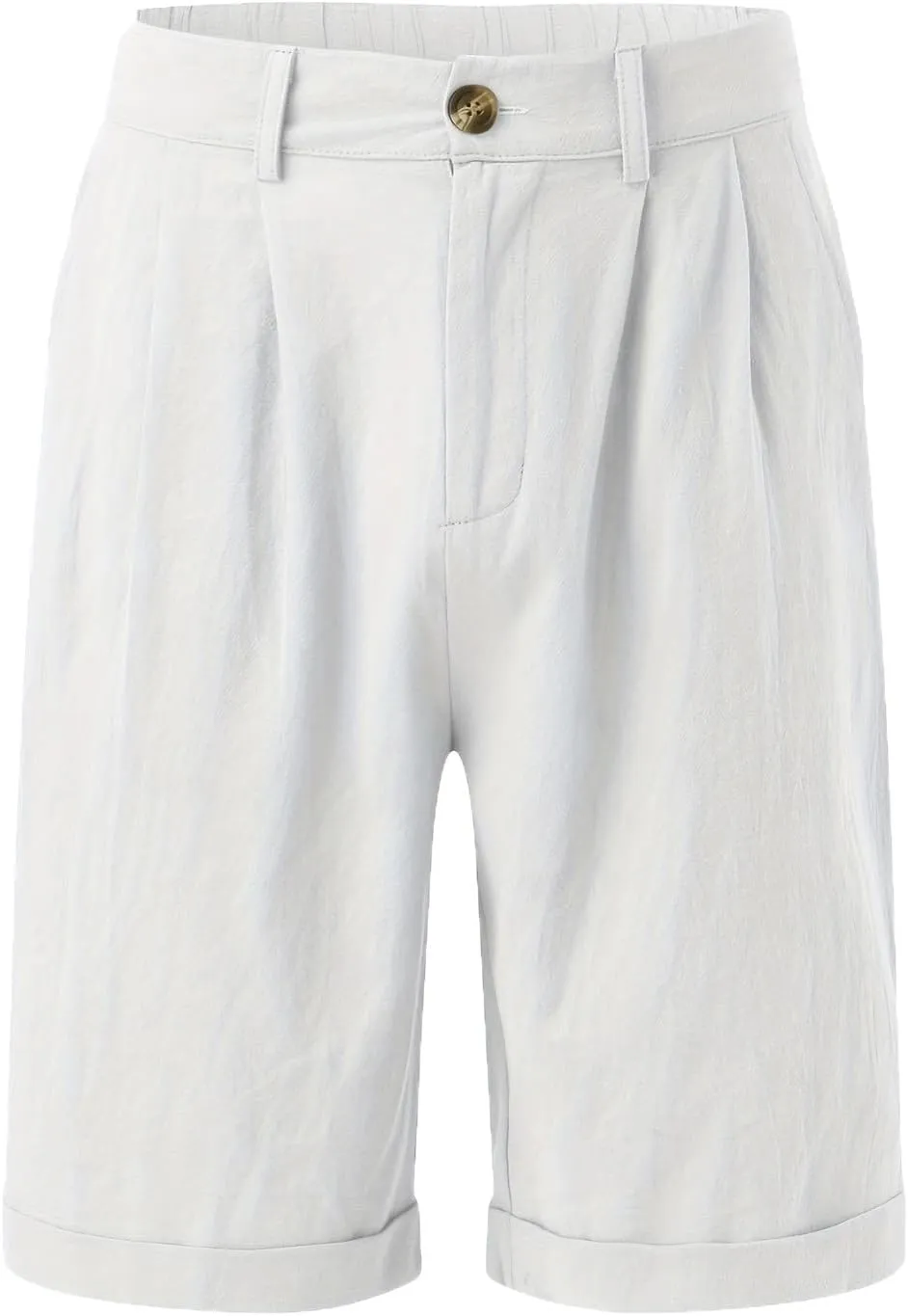 Casual Loose Pure Color Five Pants for Women Fashion Cotton Linen Elastic Waist with Pockets Shorts Working Beach