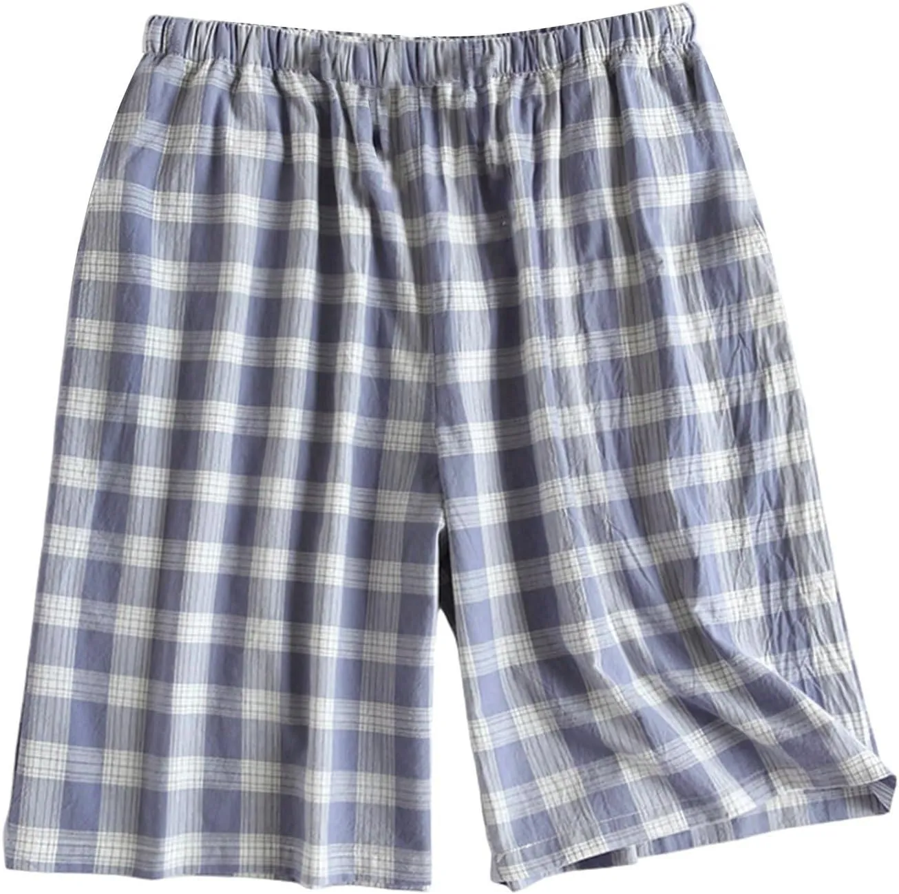 Cotton Long Short Lounge Pants for Men - 100% Woven Soft Plaid Check 1/2/3 Set Sleeping Pajama Pants with Pockets
