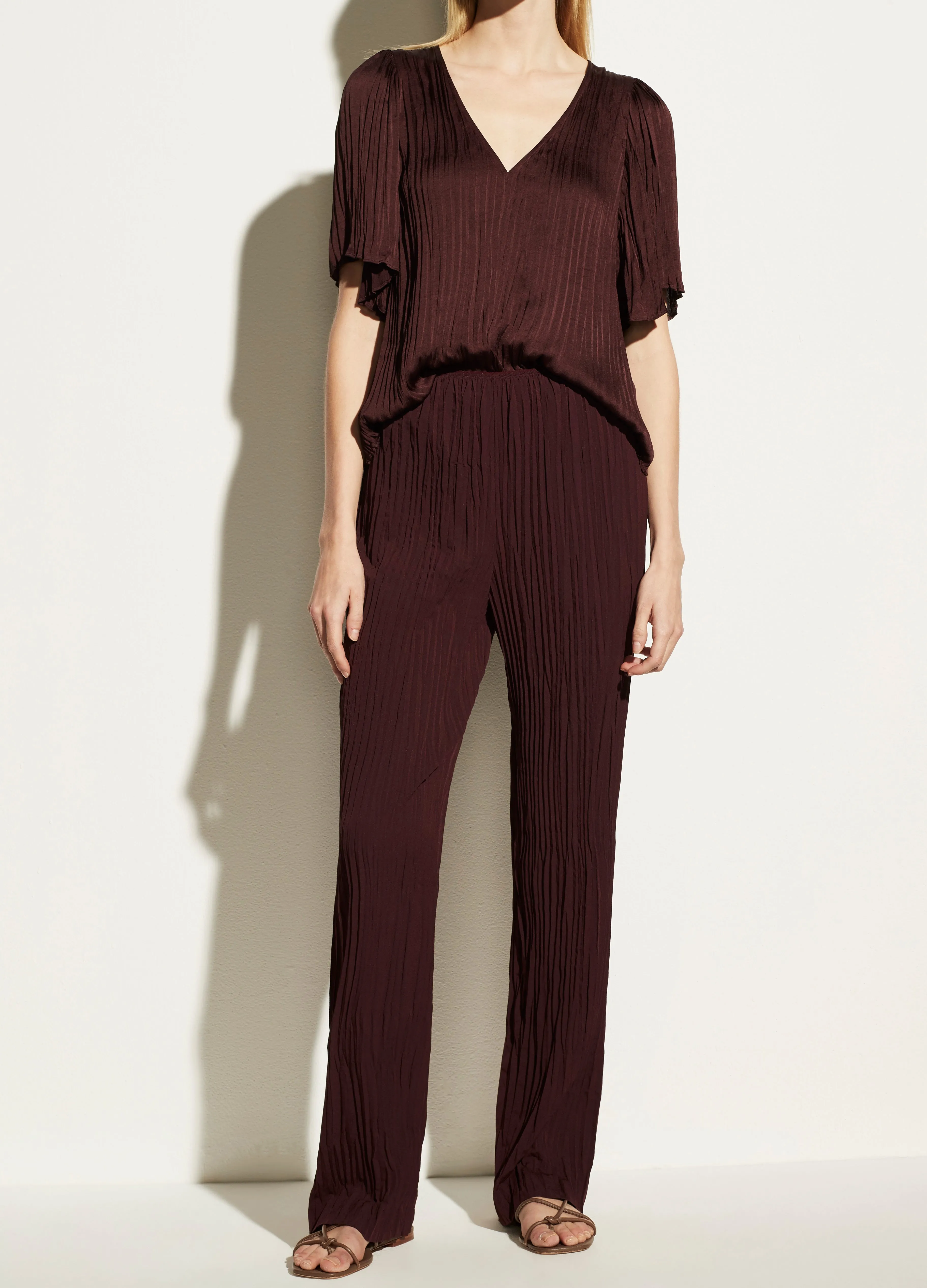 Crinkle Pull On Pant in Oxblood