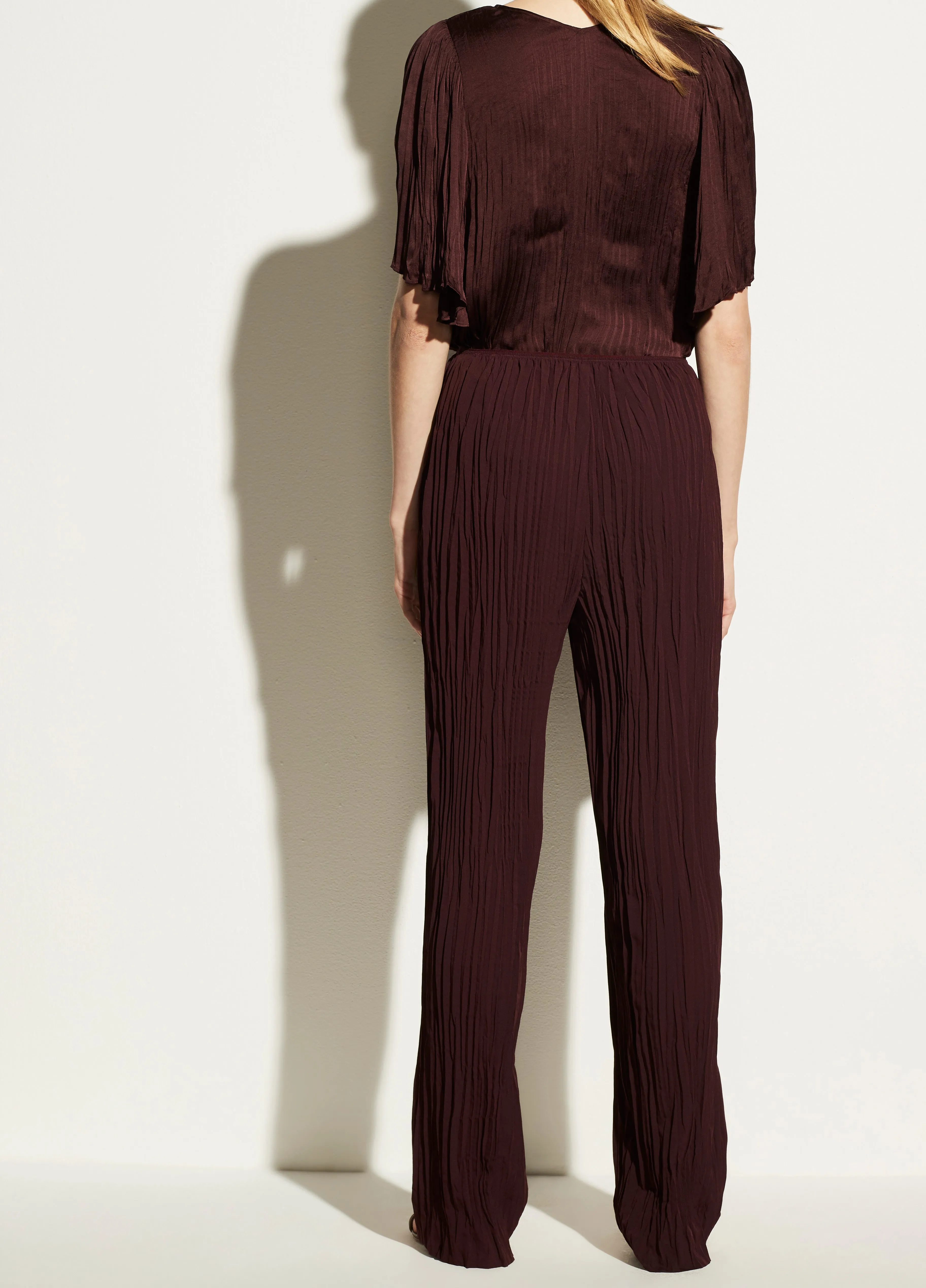 Crinkle Pull On Pant in Oxblood