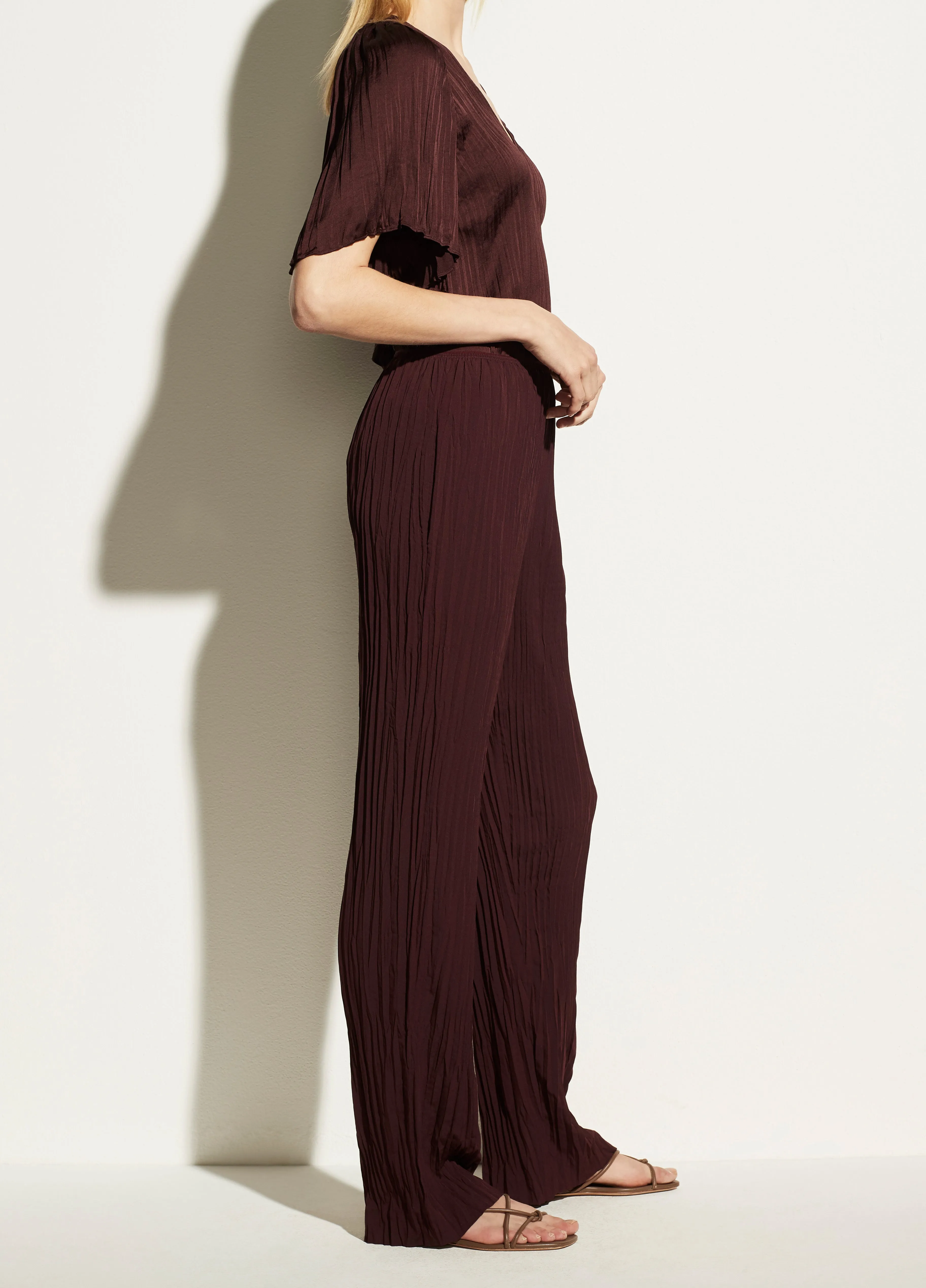 Crinkle Pull On Pant in Oxblood