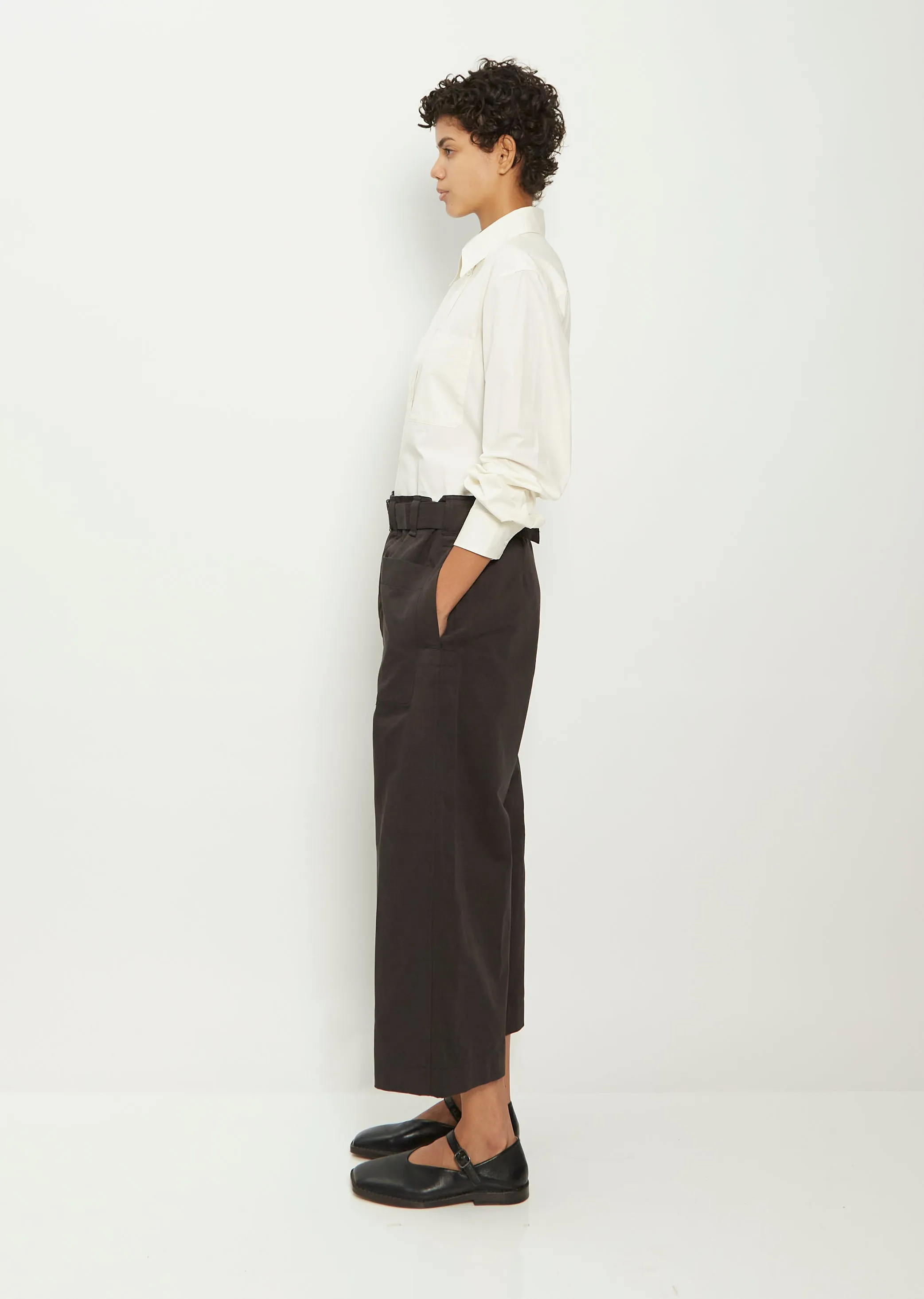 Cropped Belted Pocket Cotton Linen Pant