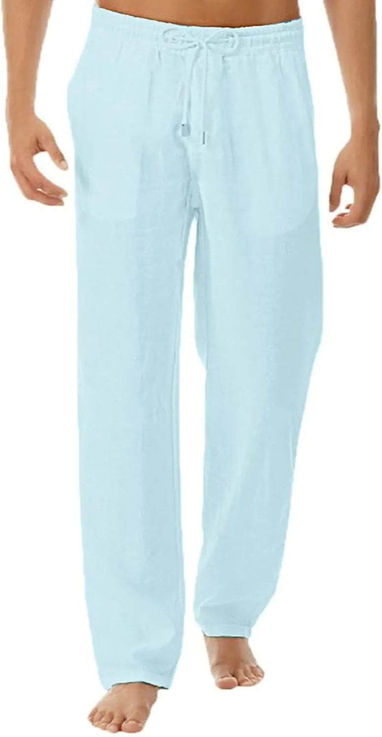 DuDubaby Ski Pants Men Men Fashion Cotton Linen Plus Size Casual Elastic Waist Pockets Long Pants Running Pants