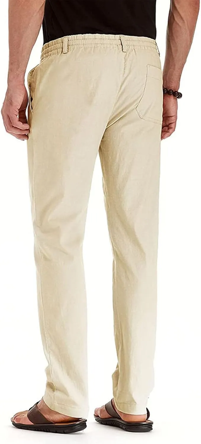 High Waisted Pants Mens Cycling Pants Boho Yoga Pants Fashion Men Casual Work Cotton Blend Elastic Waist Long Pants Trousers