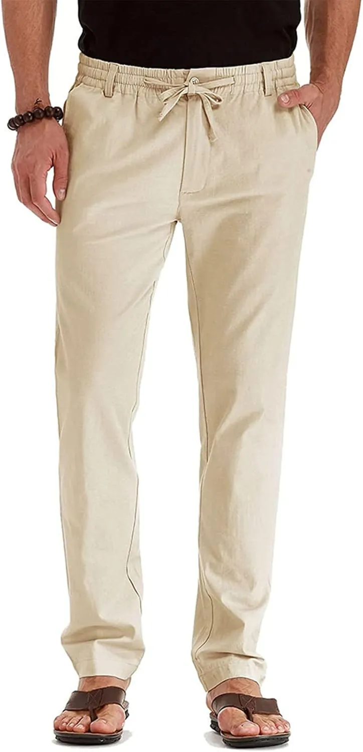 High Waisted Pants Mens Cycling Pants Boho Yoga Pants Fashion Men Casual Work Cotton Blend Elastic Waist Long Pants Trousers