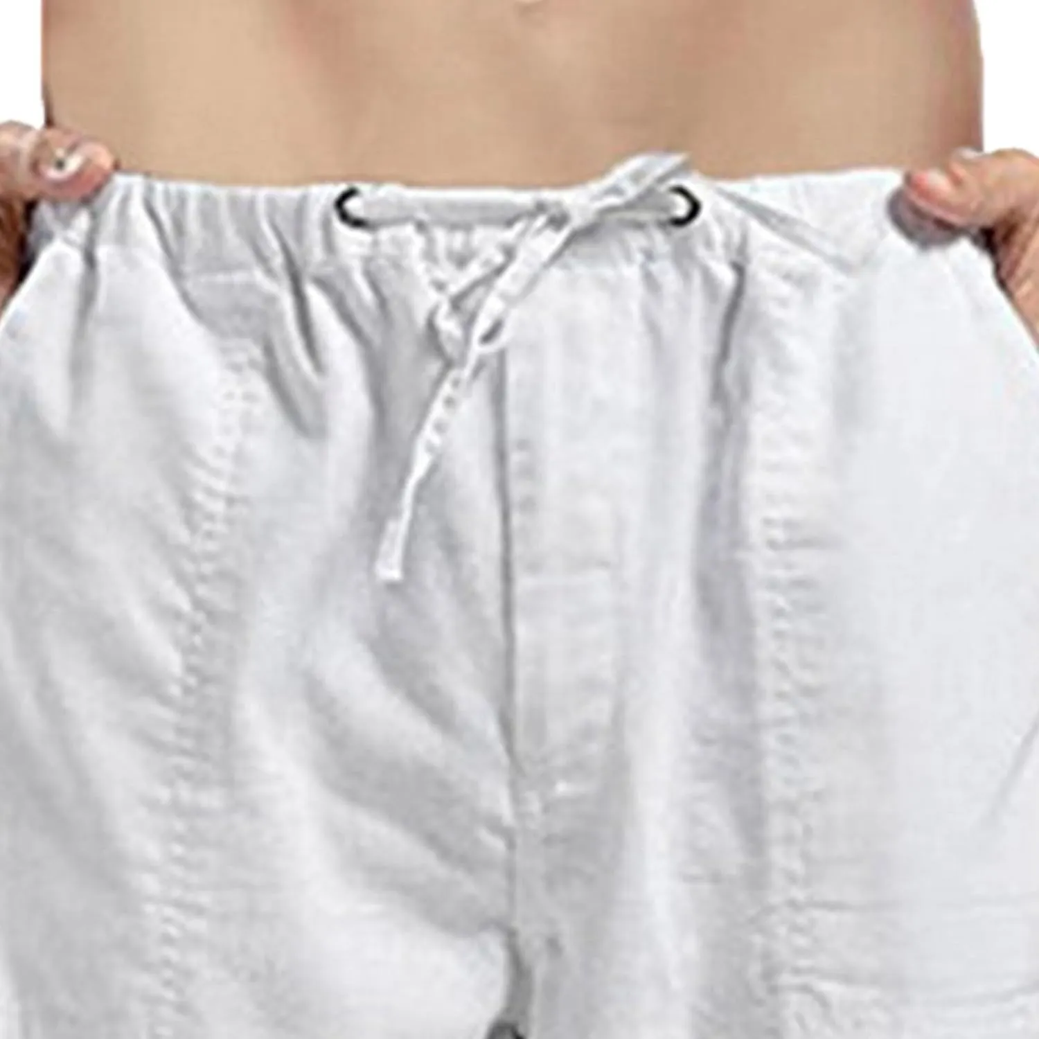 JEShifangjiusu Men'S Linen Cotton Casual Pants Elastic Waist Drawstring Beach Yoga Trousers Summer Pants Lightweight Trousers