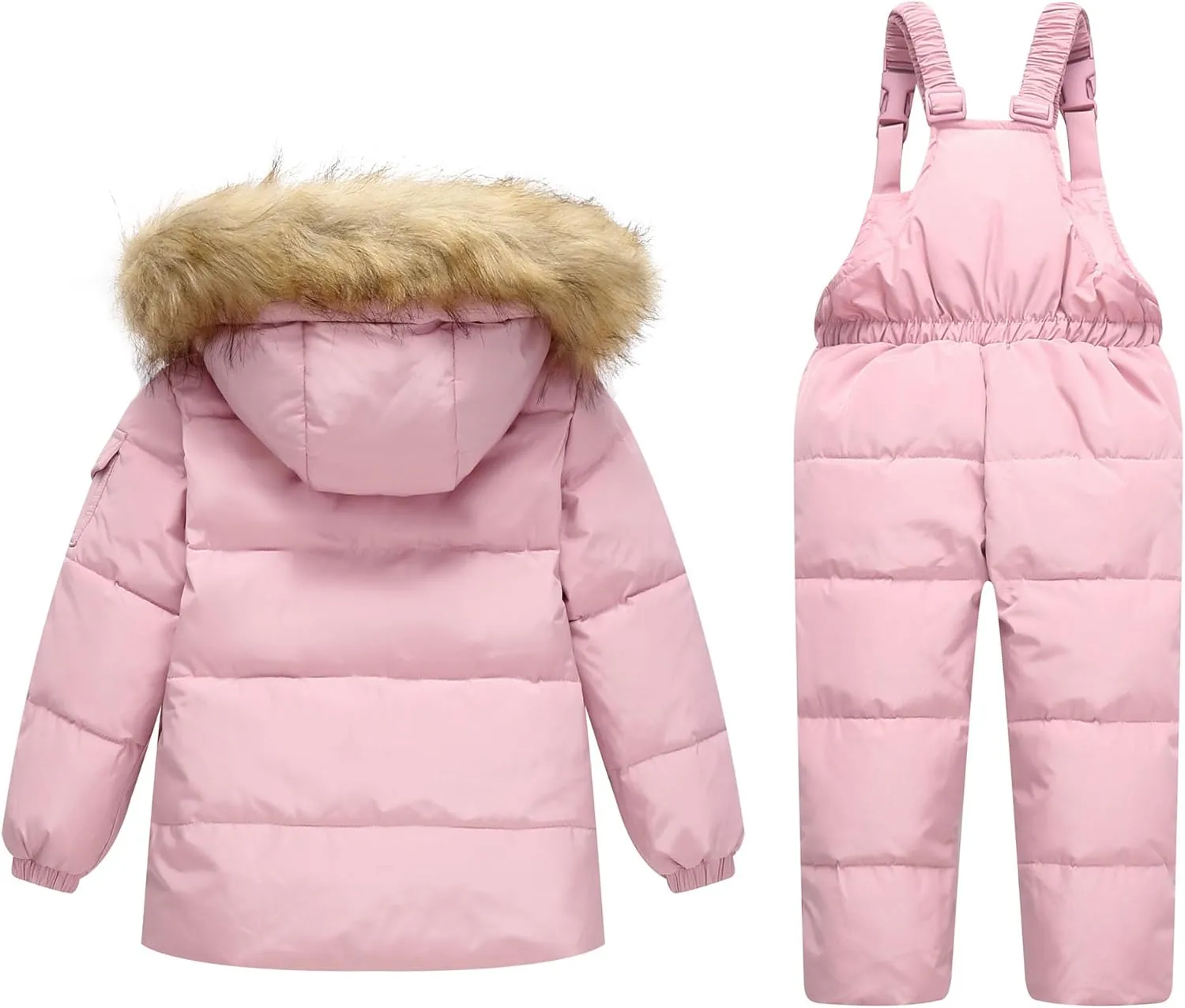 JiAmy Kids 2 Piece Snowsuit Set Girl Winter Hooded Puffer Jacket & Snow Bib Pants Boy Ski Suits Ultralight Outfit 1-5 Years