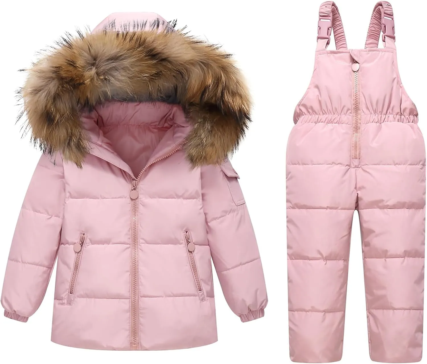 JiAmy Kids 2 Piece Snowsuit Set Girl Winter Hooded Puffer Jacket & Snow Bib Pants Boy Ski Suits Ultralight Outfit 1-5 Years