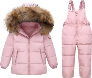 JiAmy Kids 2 Piece Snowsuit Set Girl Winter Hooded Puffer Jacket & Snow Bib Pants Boy Ski Suits Ultralight Outfit 1-5 Years