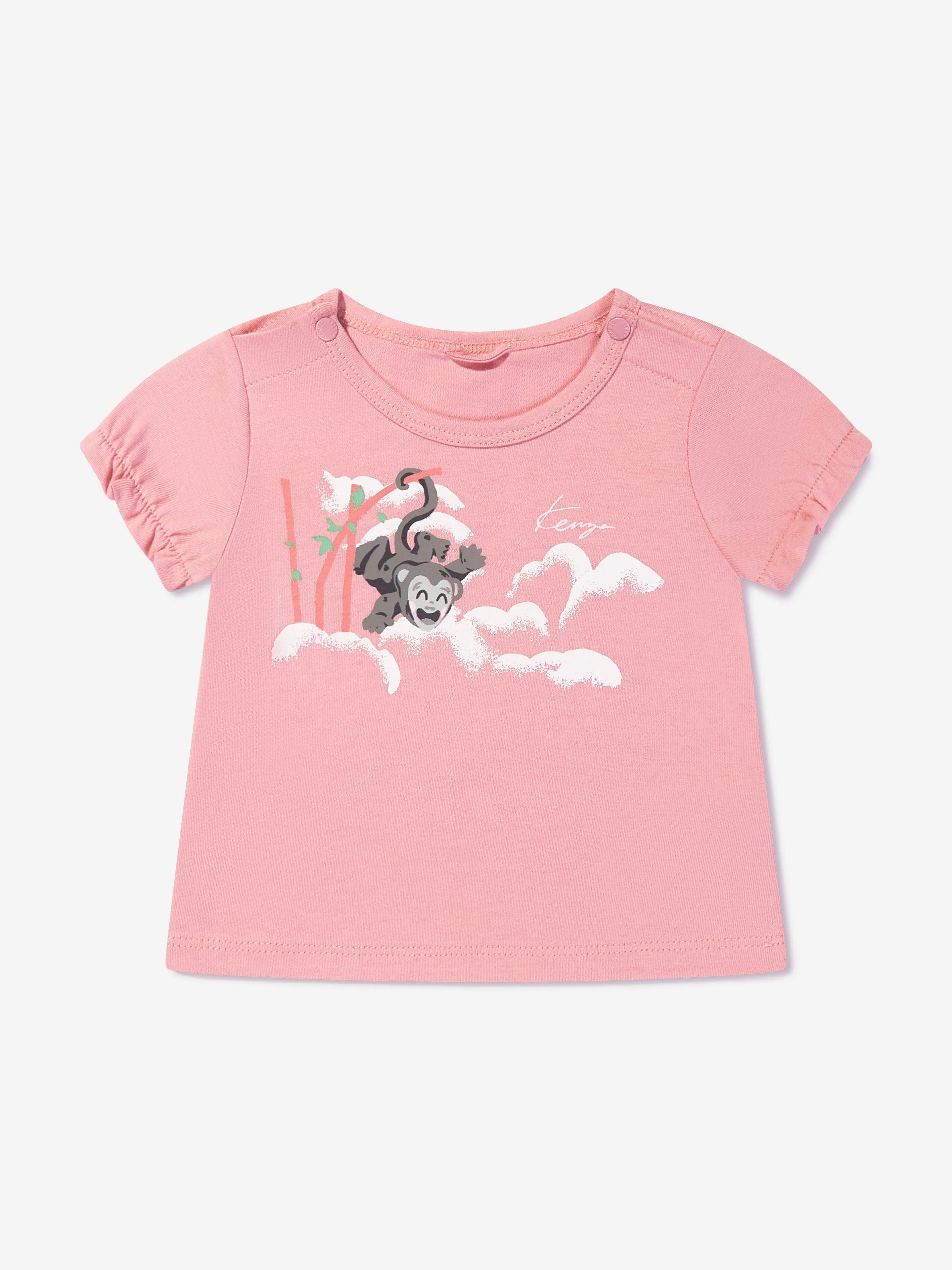 KENZO Baby Girls Organic Cotton T-Shirt And Pants Set in Pink