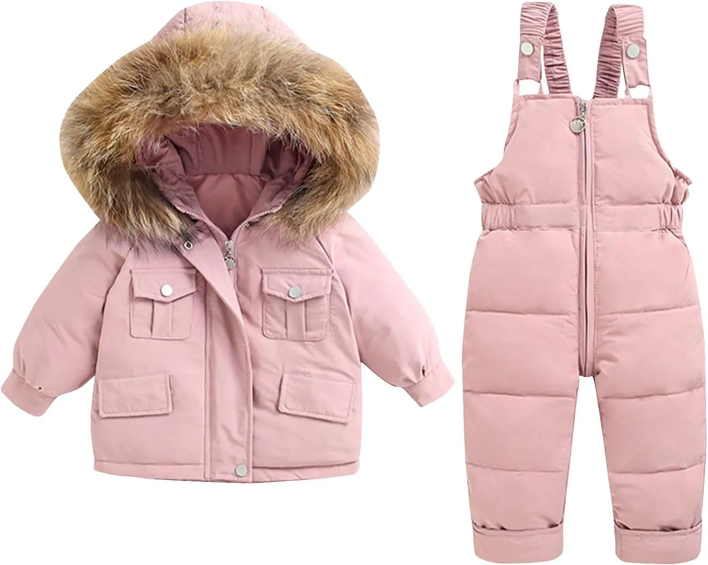 Kids 2 Piece Snowsuit Set Toddler Girl Winter Hooded Puffer Jacket & Snow Bib Pants Boy Thickened Ski Suits 1-6 Years