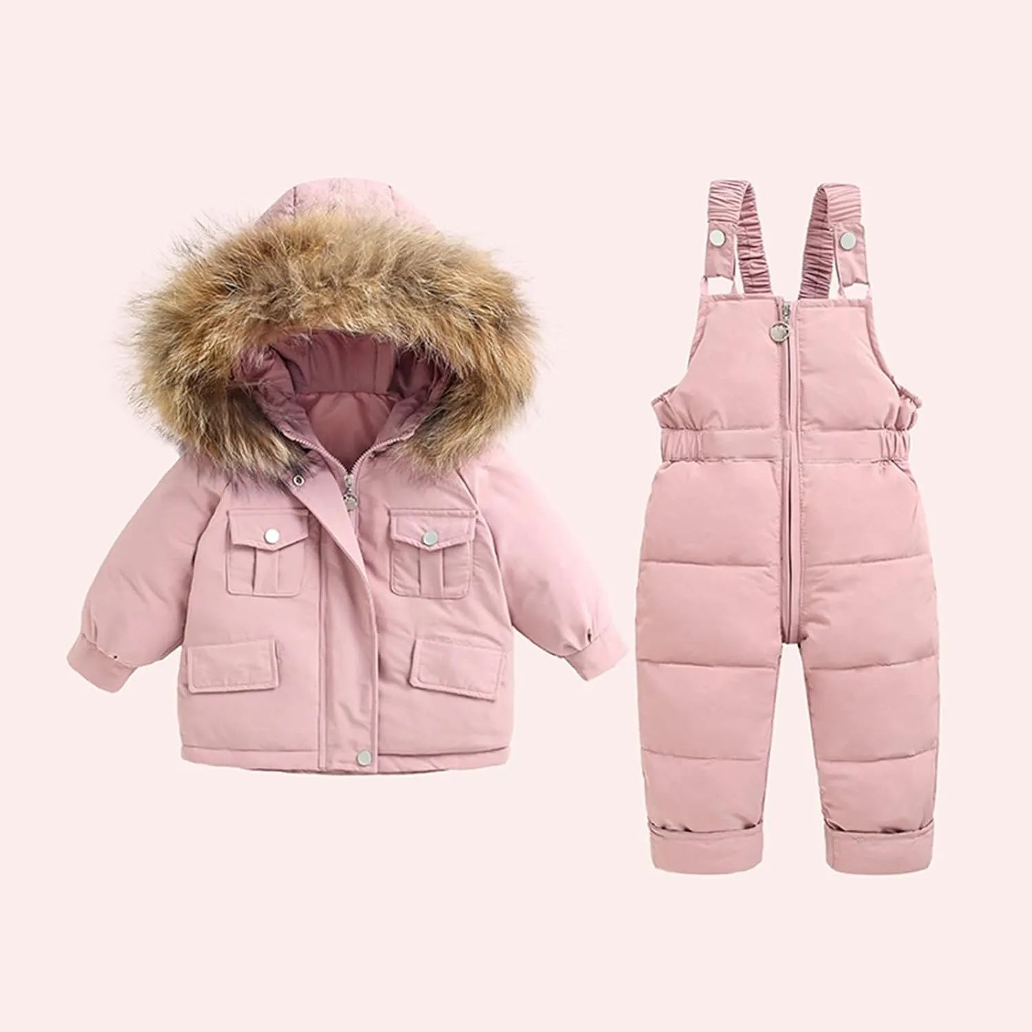 Kids 2 Piece Snowsuit Set Toddler Girl Winter Hooded Puffer Jacket & Snow Bib Pants Boy Thickened Ski Suits 1-6 Years
