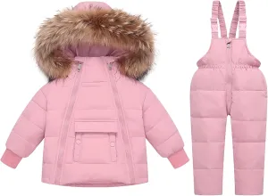 Kids Snow Bibs and Jacket Set Baggy Snowboarding Hooded Ski Suits Boys Girls Winter Outdoor Overalls