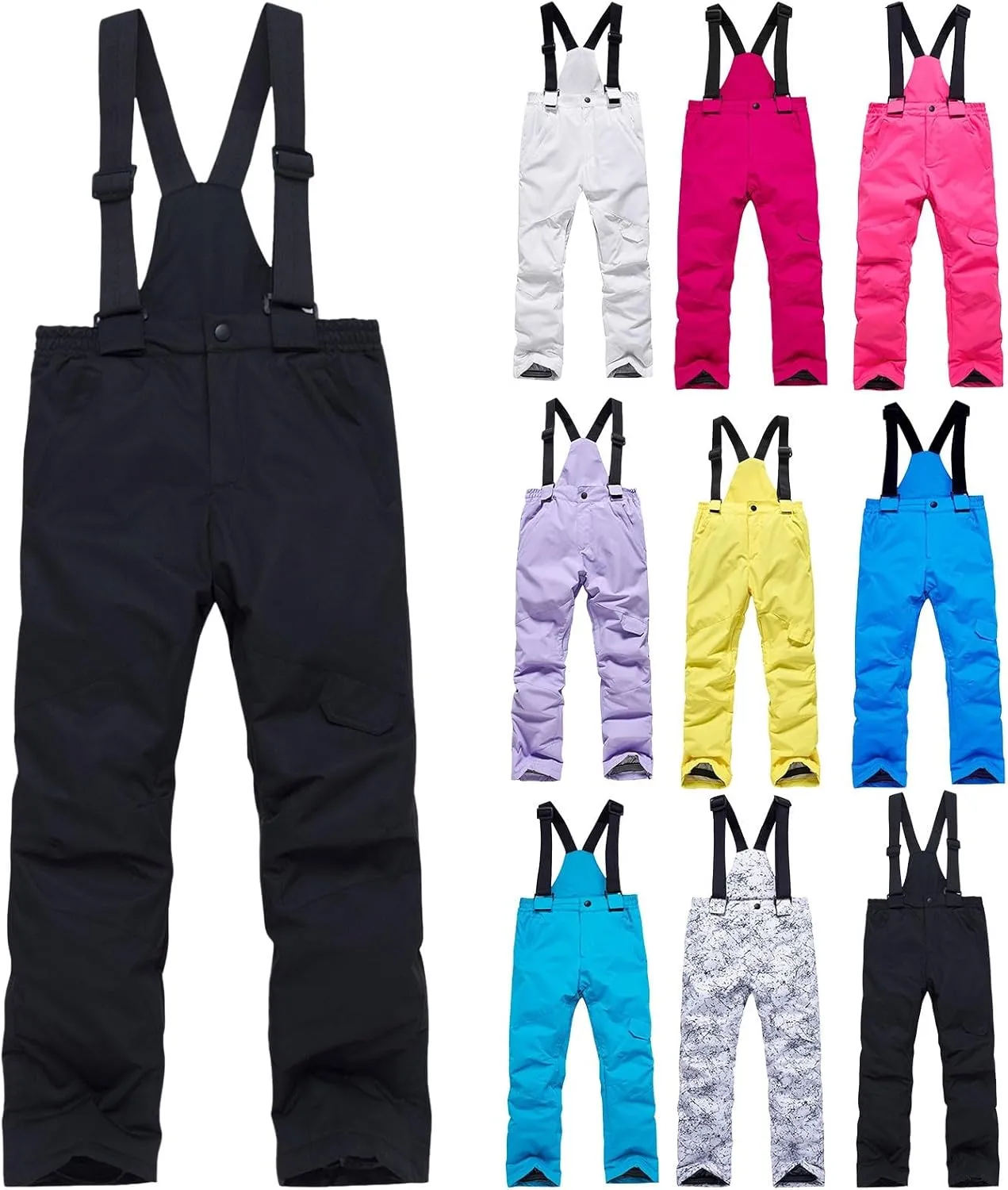 Kids Snow Bi𝐛s Boys Girls Outdoor Wind proof Water proof Ski Bib Overalls Winter Warm Snow Pants Snowboard Gear