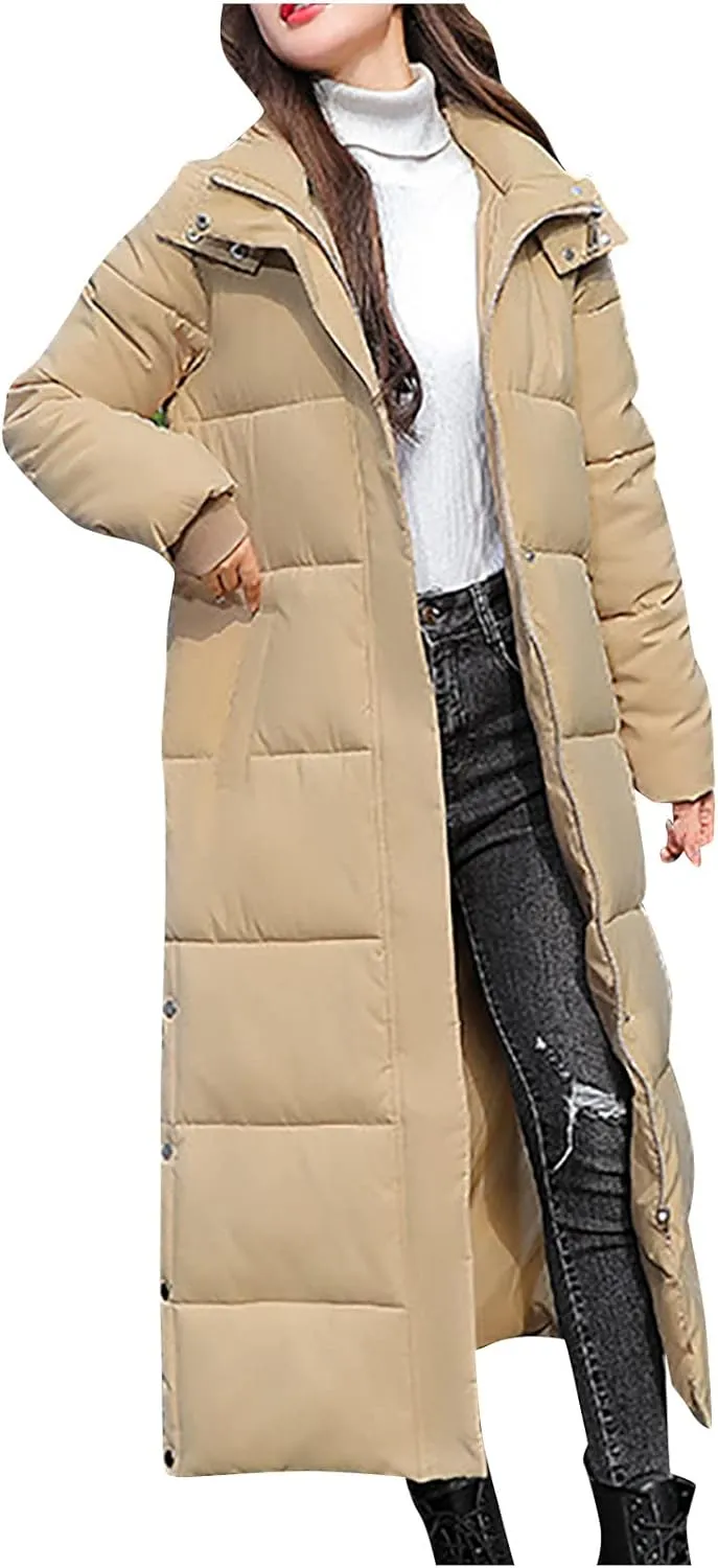 Long Quilted Lightweight Jacket Women Winter Warm Puffer Coat Oversized Zip Up Bomber Bubble Outerwear Pockets