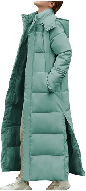 Long Quilted Lightweight Jacket Women Winter Warm Puffer Coat Oversized Zip Up Bomber Bubble Outerwear Pockets