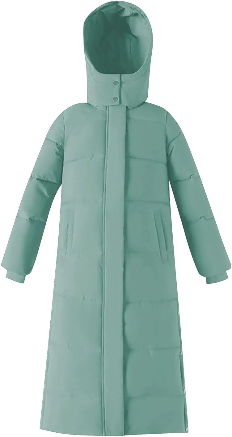 Long Quilted Lightweight Jacket Women Winter Warm Puffer Coat Oversized Zip Up Bomber Bubble Outerwear Pockets