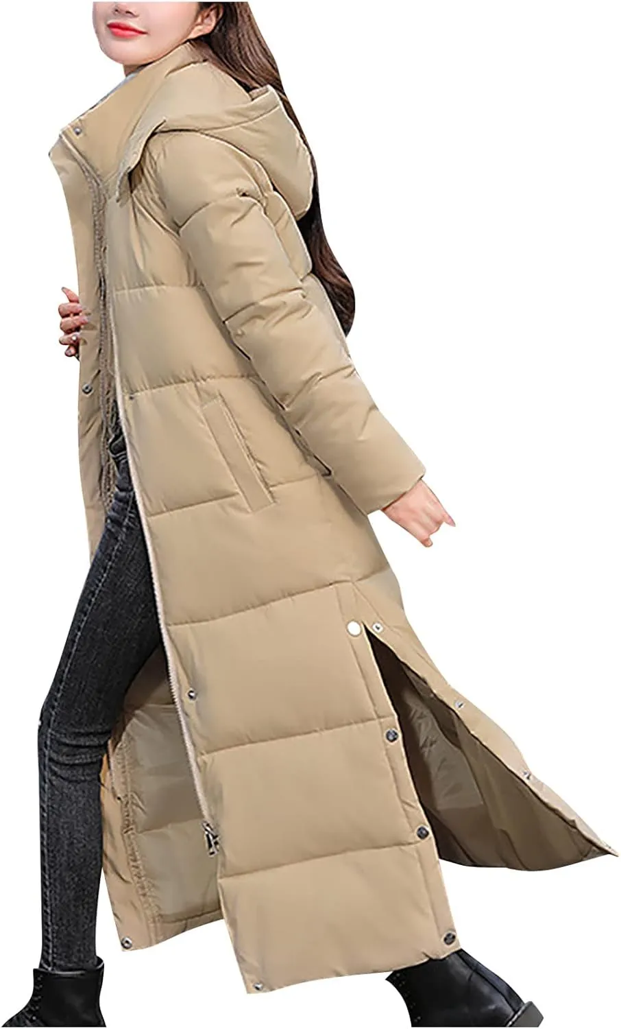 Long Quilted Lightweight Jacket Women Winter Warm Puffer Coat Oversized Zip Up Bomber Bubble Outerwear Pockets