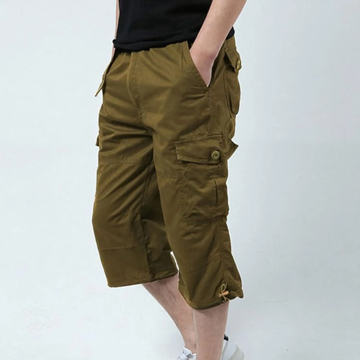 Maiyifu-GJ Men's Casual Relaxed 3/4 Cargo Shorts below Knee Loose Fit Multi-Pocket Shorts Outdoor Hiking Tactical Shorts