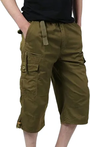 Maiyifu-GJ Men's Casual Relaxed 3/4 Cargo Shorts below Knee Loose Fit Multi-Pocket Shorts Outdoor Hiking Tactical Shorts