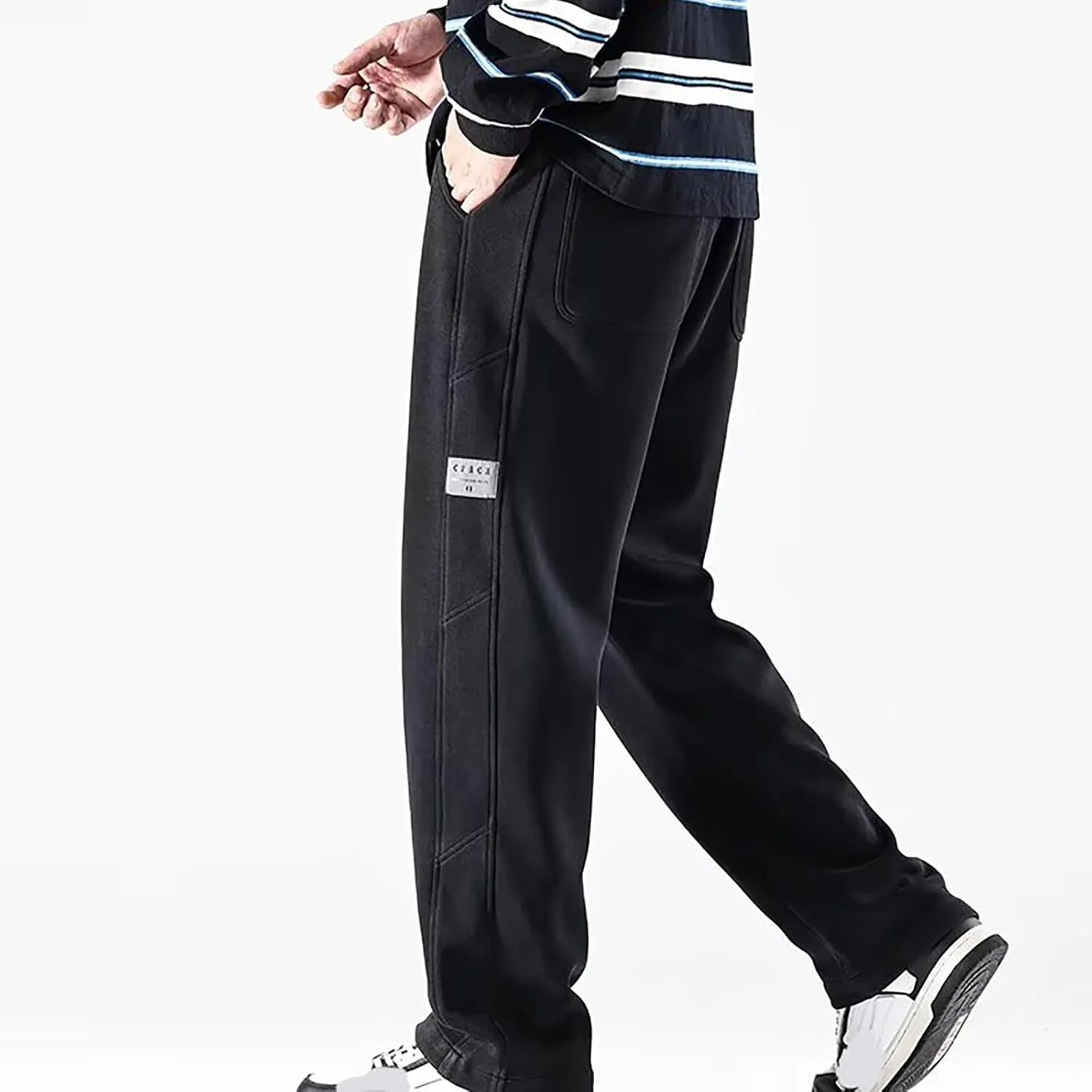 Mens Baggy Cargo Corduroy Pants Wide Leg Loose Fit Drawstring Sweatpants Elastic Waist Open Bottom Casual Pants