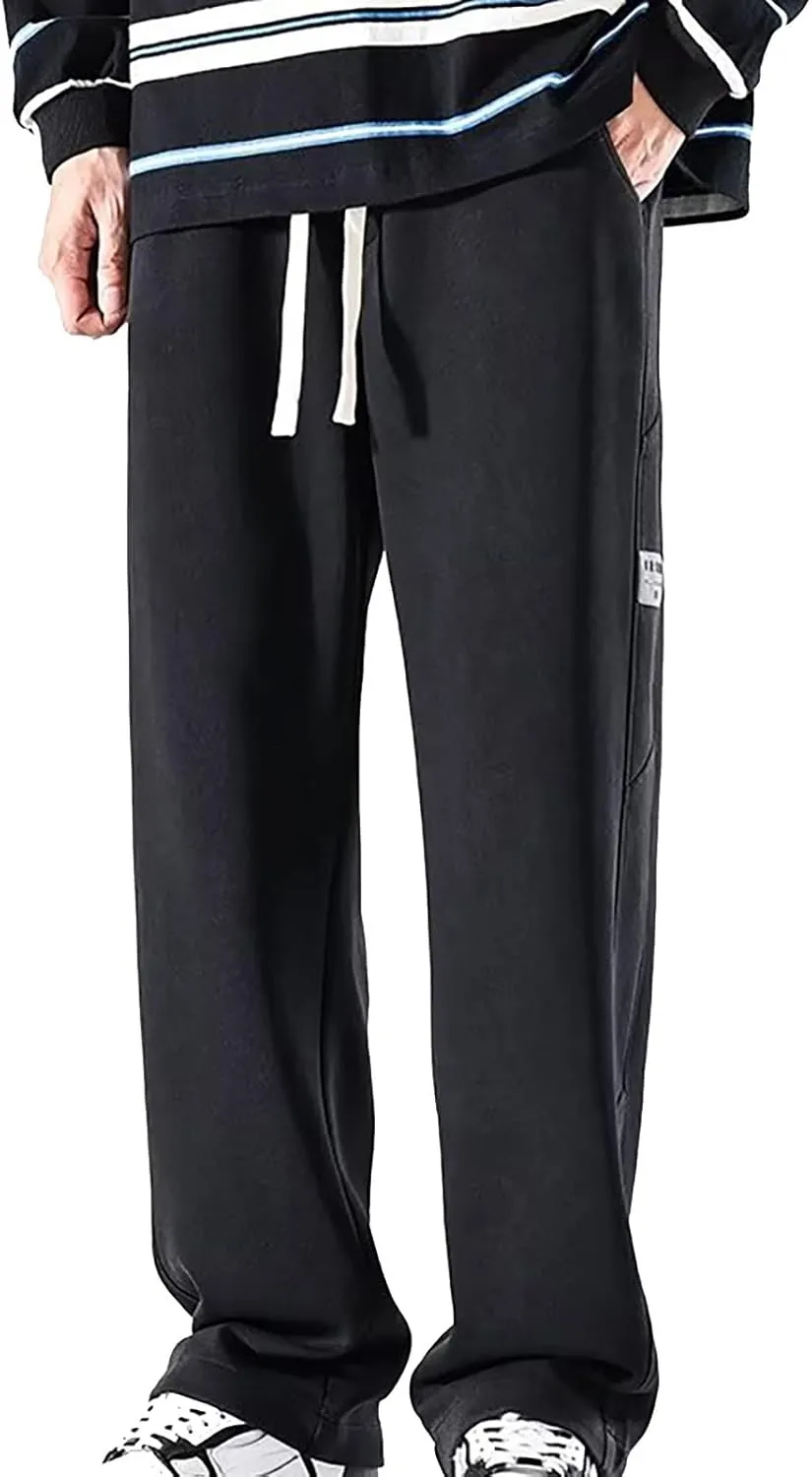 Mens Baggy Cargo Corduroy Pants Wide Leg Loose Fit Drawstring Sweatpants Elastic Waist Open Bottom Casual Pants