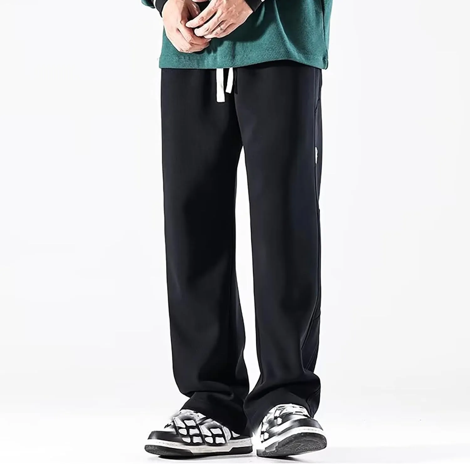 Mens Baggy Cargo Corduroy Pants Wide Leg Loose Fit Drawstring Sweatpants Elastic Waist Open Bottom Casual Pants