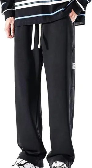 Mens Baggy Cargo Corduroy Pants Wide Leg Loose Fit Drawstring Sweatpants Elastic Waist Open Bottom Casual Pants