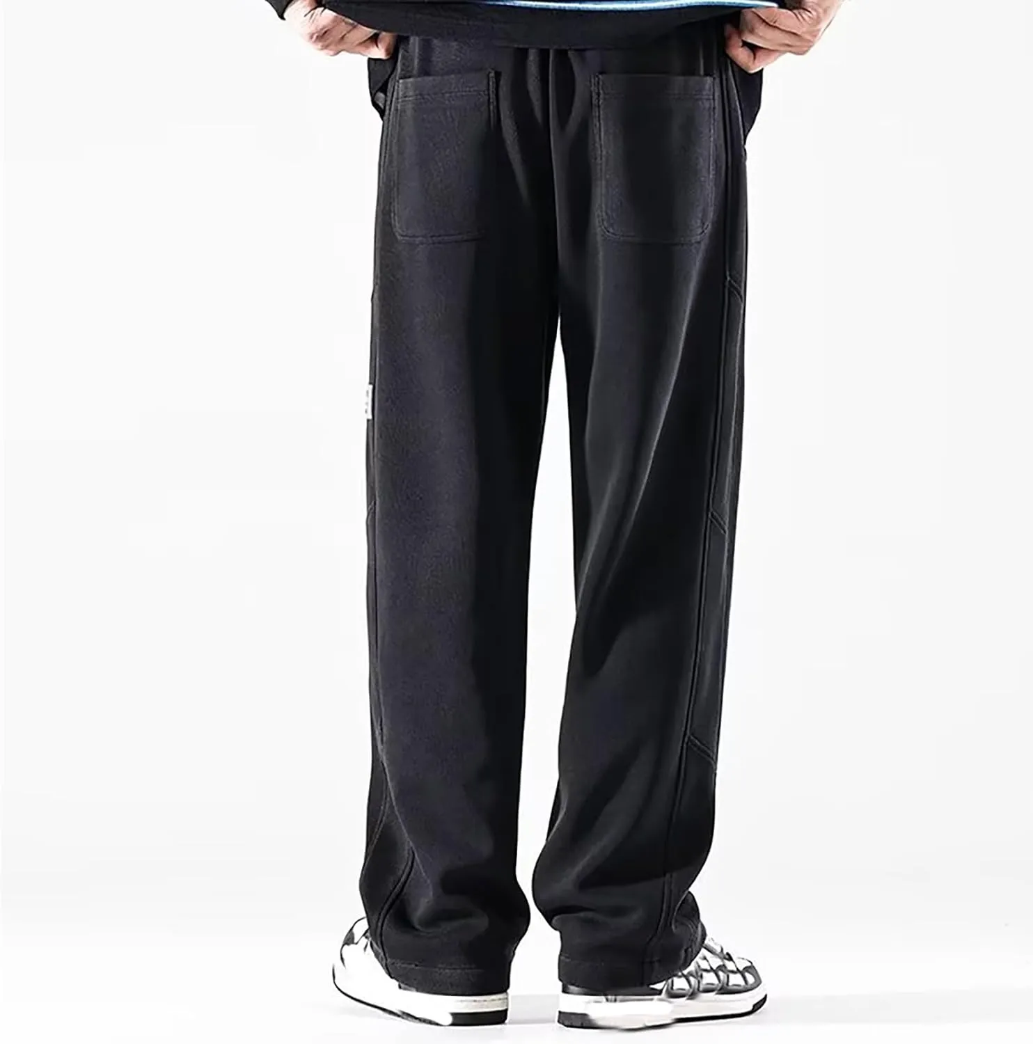 Mens Baggy Cargo Corduroy Pants Wide Leg Loose Fit Drawstring Sweatpants Elastic Waist Open Bottom Casual Pants