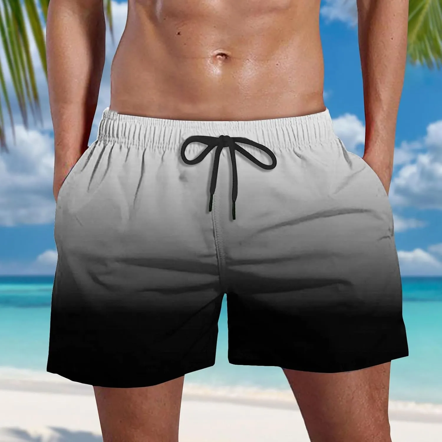 Men's Barracuda Swim Trunks Short Casual Loose Fashion Shorts Loose Tether Pocket Board with Zipper Pockets Beach