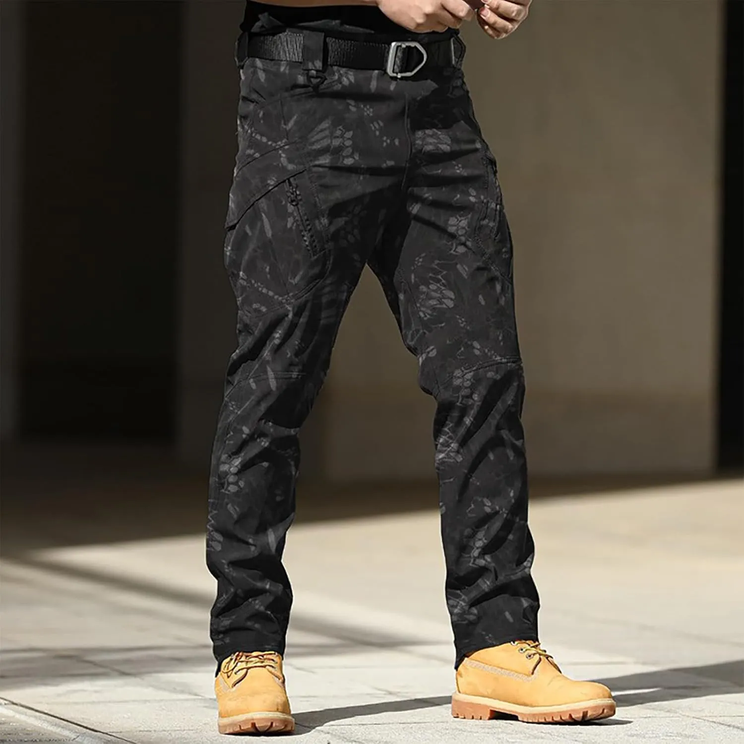 Mens Camo Tactical Pants Flex Ripstop Lightweight Hiking Casual Cargo Pants Multi Pockets Outdoor Military Work Pants