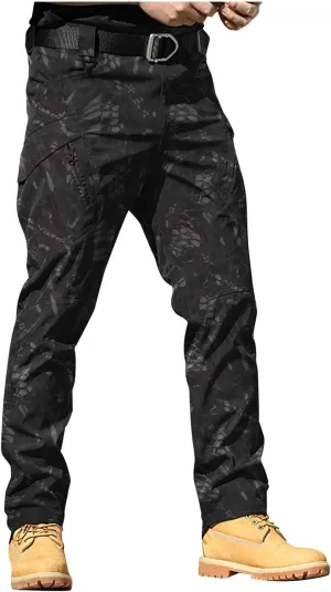 Mens Camo Tactical Pants Flex Ripstop Lightweight Hiking Casual Cargo Pants Multi Pockets Outdoor Military Work Pants