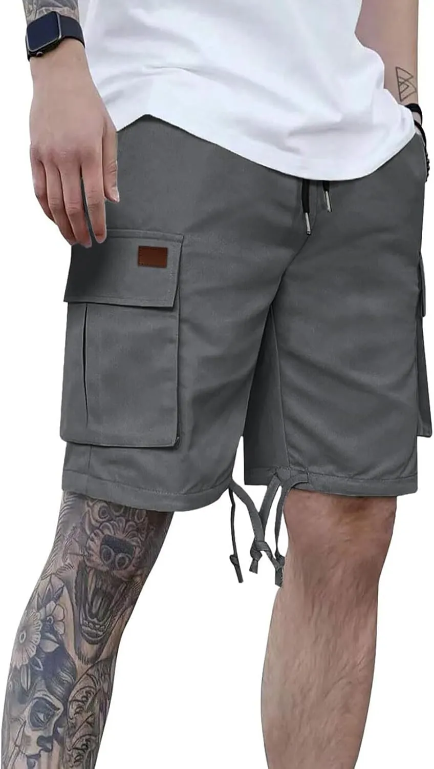 Mens Casual Cargo Shorts Summer Baggy Twill Shorts Outdoor Workout Short Elastic Waist Shorts Drawstring Work Shorts