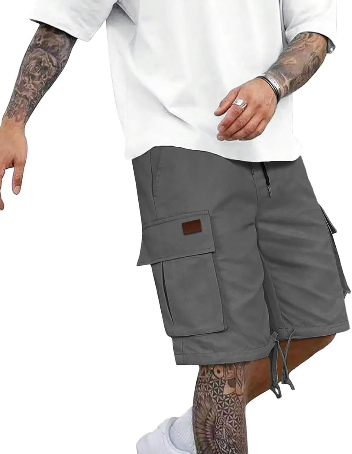 Mens Casual Cargo Shorts Summer Baggy Twill Shorts Outdoor Workout Short Elastic Waist Shorts Drawstring Work Shorts