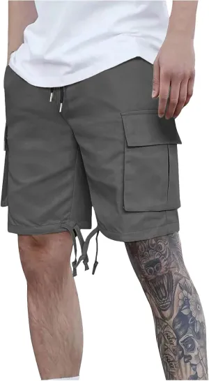 Mens Casual Cargo Shorts Summer Baggy Twill Shorts Outdoor Workout Short Elastic Waist Shorts Drawstring Work Shorts