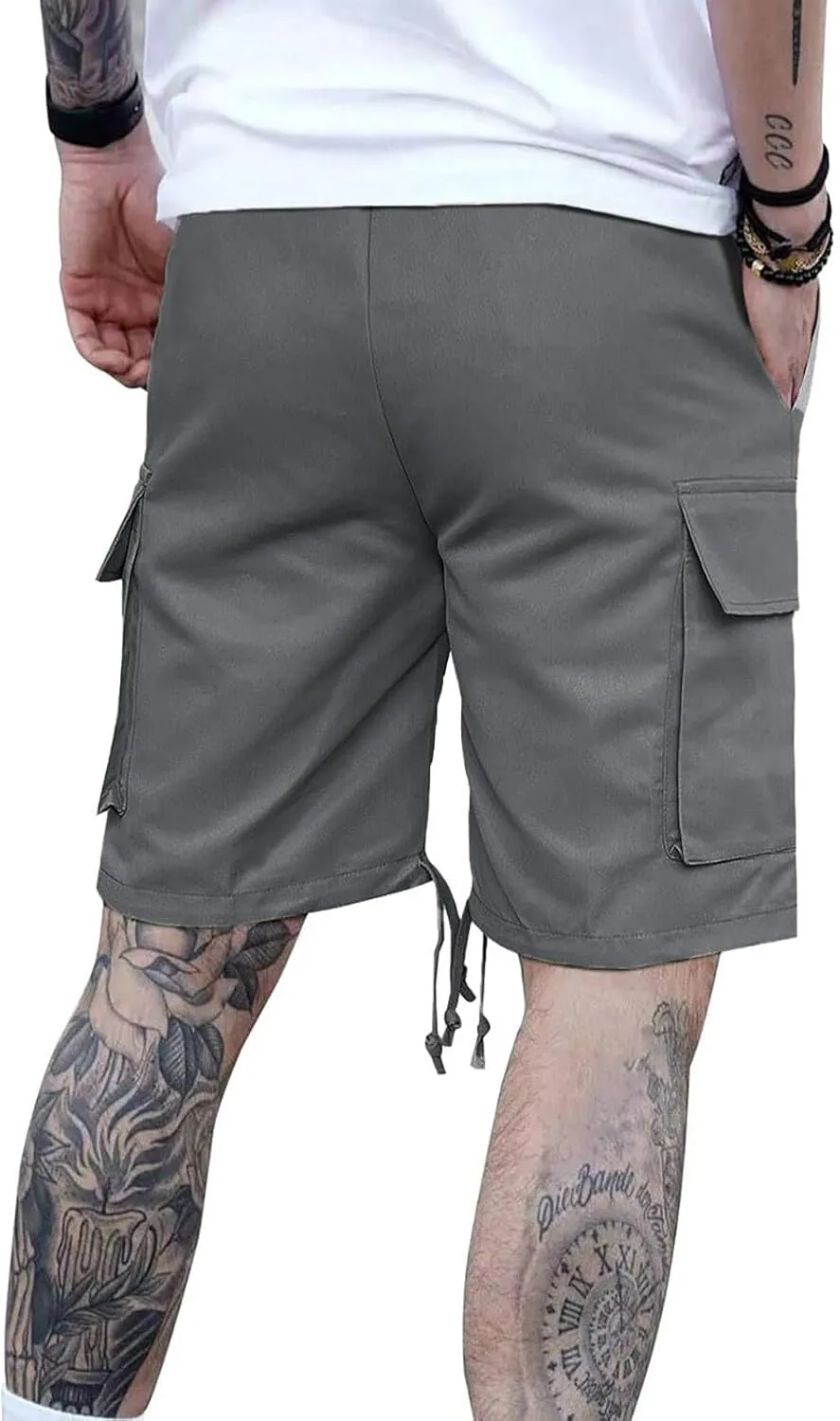 Mens Casual Cargo Shorts Summer Baggy Twill Shorts Outdoor Workout Short Elastic Waist Shorts Drawstring Work Shorts