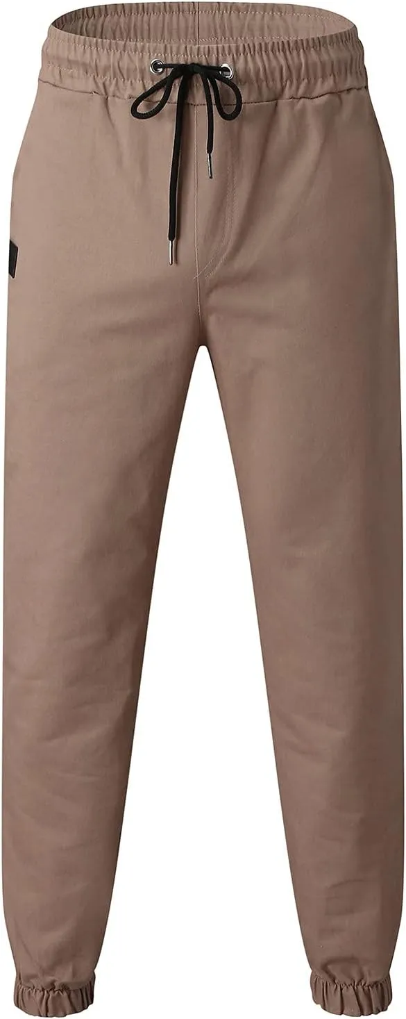 Men's Casual Joggers Pants Trendy Drawstring Solid Cargo Pants Hiking Outdoor Twill Track Jogger Sweatpants