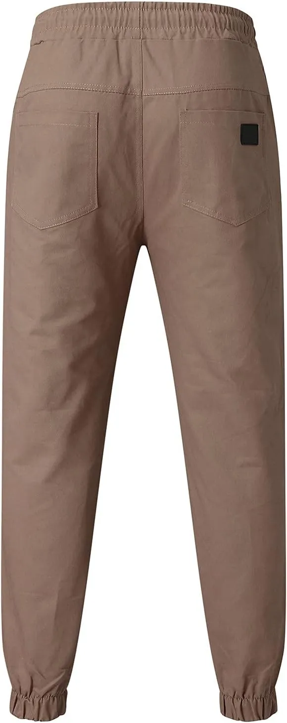 Men's Casual Joggers Pants Trendy Drawstring Solid Cargo Pants Hiking Outdoor Twill Track Jogger Sweatpants