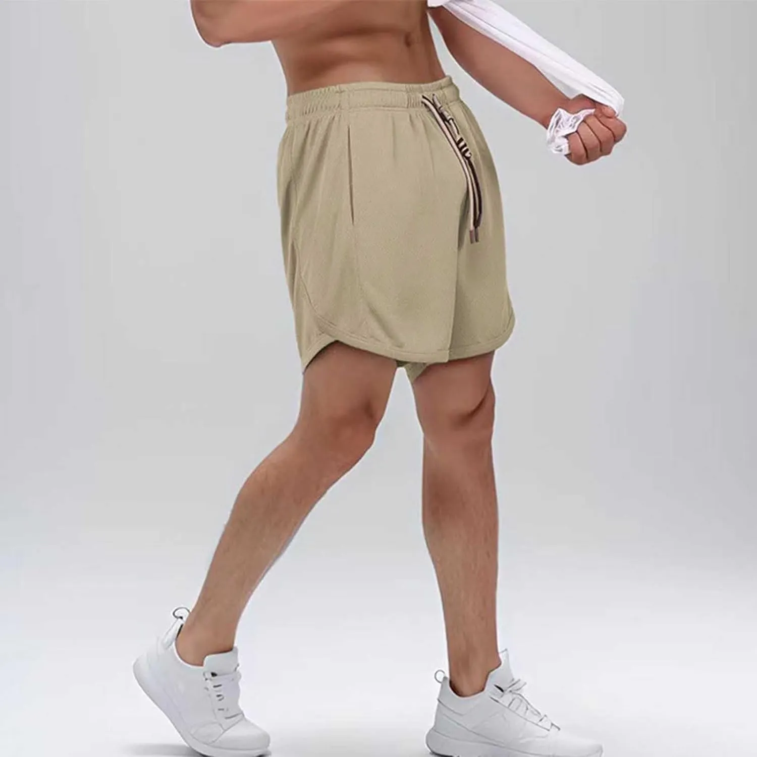 Mens Casual Running Shorts Mesh Liner Workout Shorts Quick Dry Gym Short Drawstring Pants Summer Elastic Waist Short