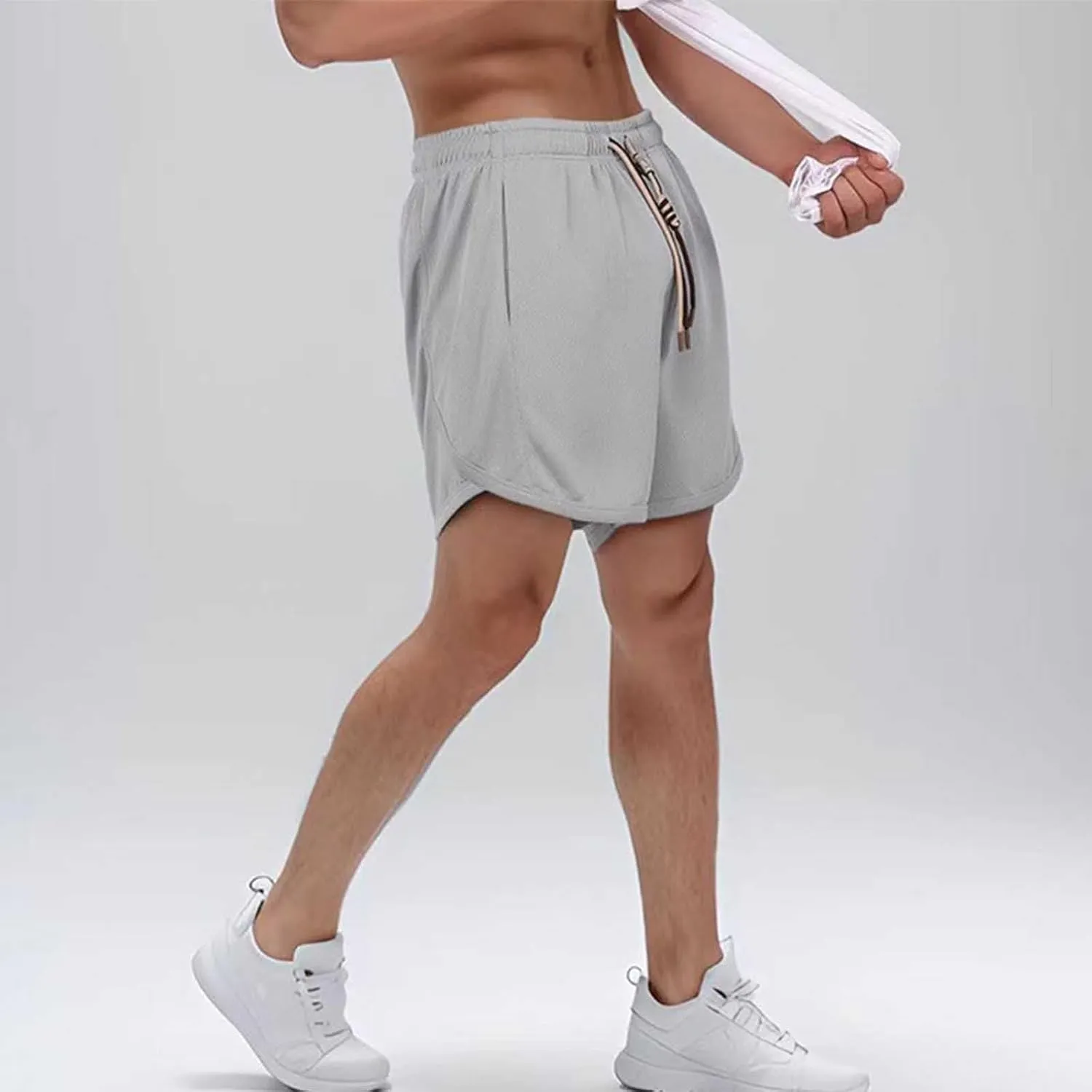 Mens Casual Running Shorts Mesh Liner Workout Shorts Quick Dry Gym Short Drawstring Pants Summer Elastic Waist Short